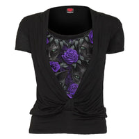 Thumbnail for goth cat with purple roses t shirt for women