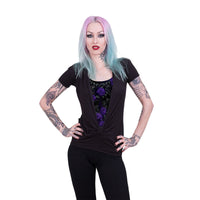 Thumbnail for women's gothic cat t shirt with purple rose design