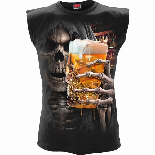 sleeveless black t-shirt for men with skull design
