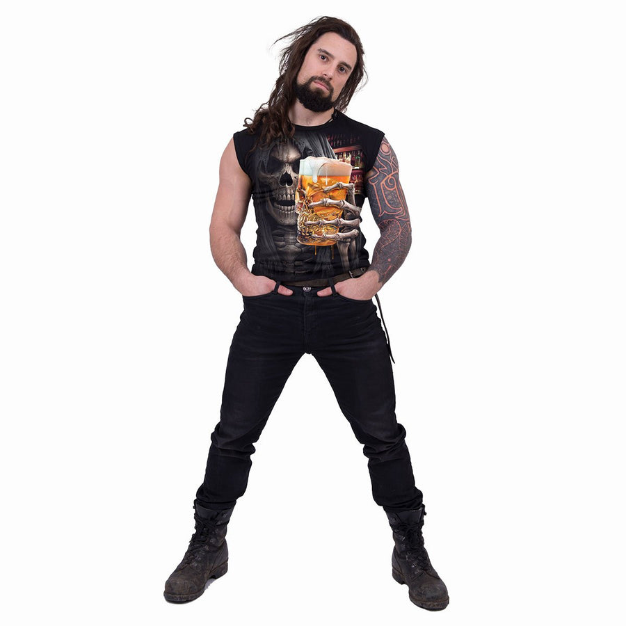 skull cheers sleeveless black t-shirt for men