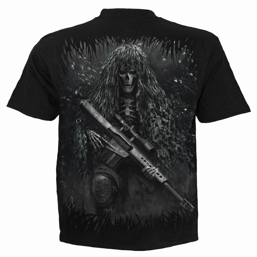 black t-shirt for men with tactical grim reaper design back view