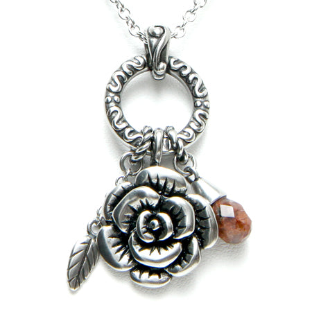 rose pendant necklace with red marble gemstone
