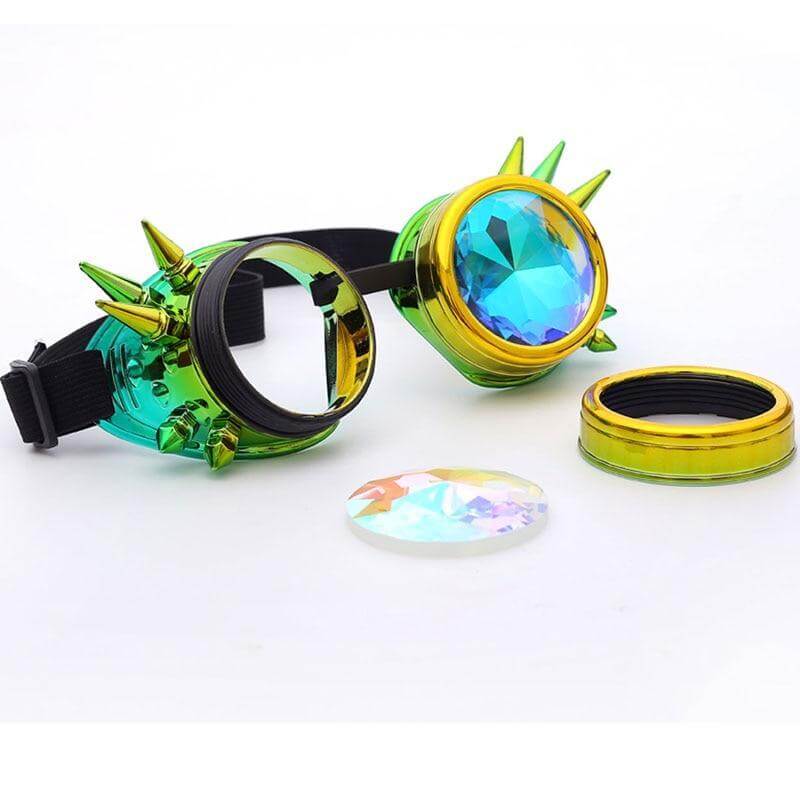 blue and green cyber goth rave goggles
