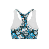 Thumbnail for blue sports bra with skulls