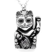 Thumbnail for maneki neko cat necklace with day of the dead features