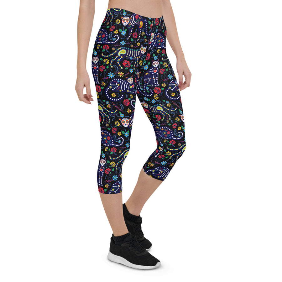 sugar skull cat yoga pants