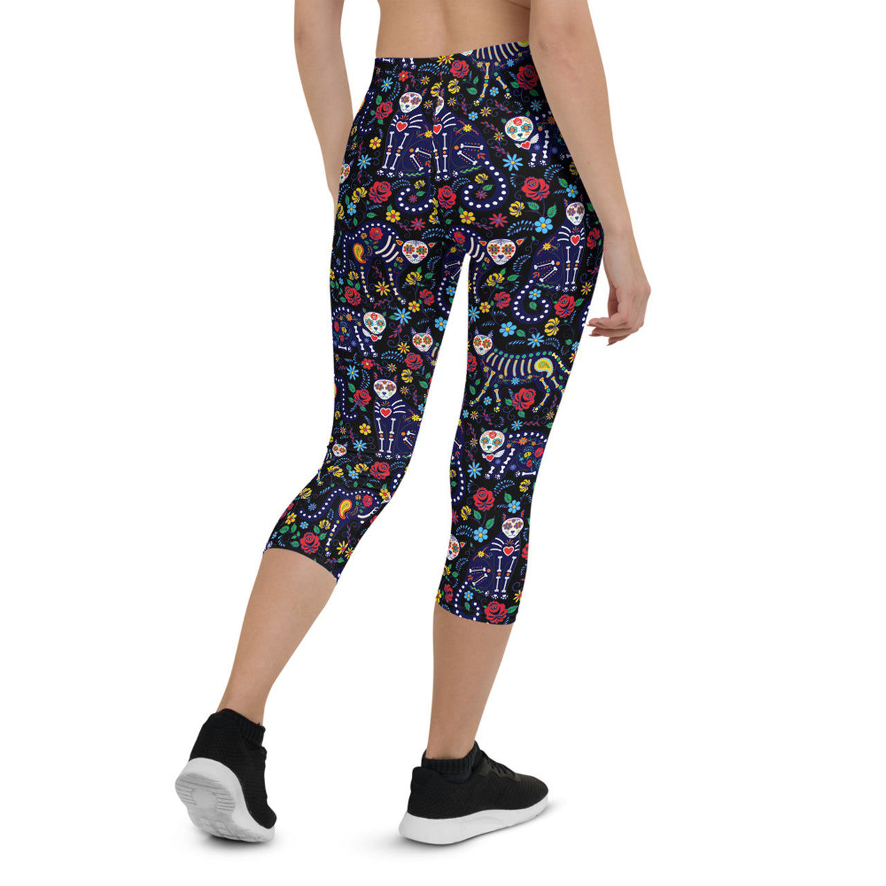 Sugar Skull Cat Capri Leggings Goth Workout Clothes