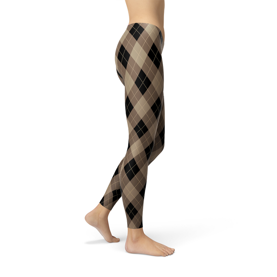 brown and black argyle leggings