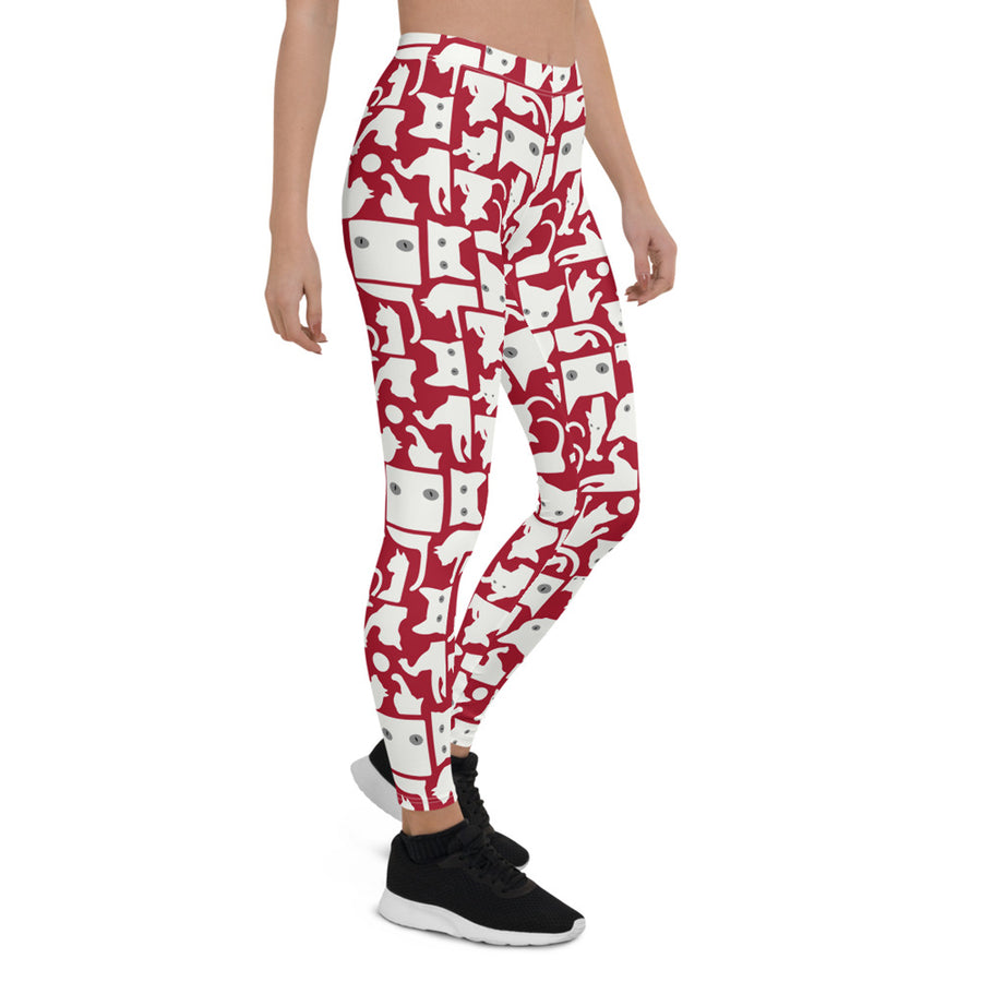 white cat pattern leggings