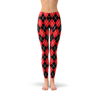 Thumbnail for red and black argyle print leggings
