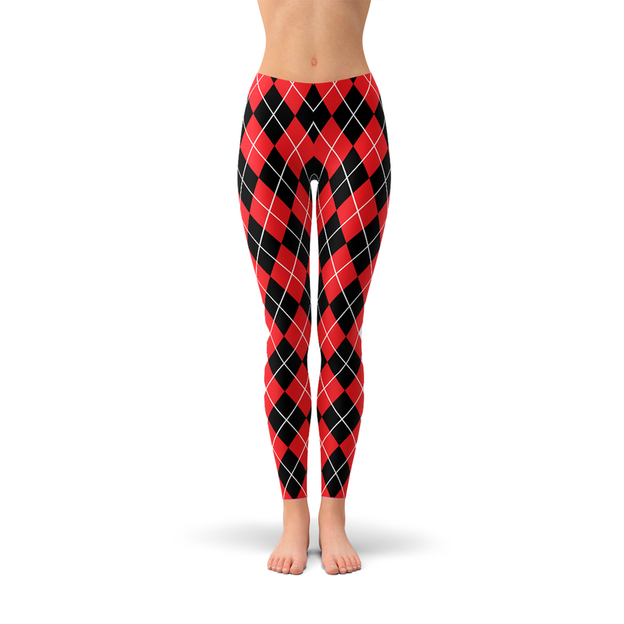 red and black argyle print leggings