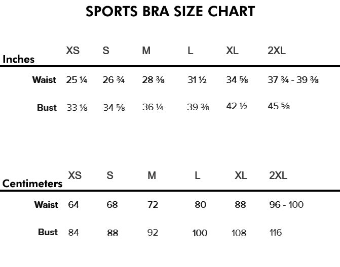 Sports Bra Size Chart.