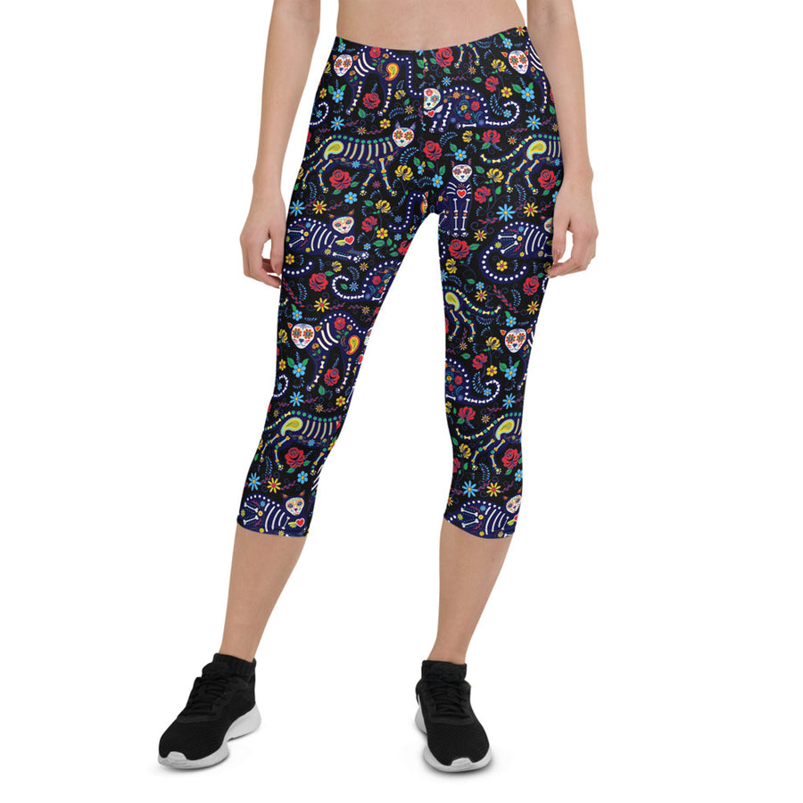sugar skull cat capri leggings