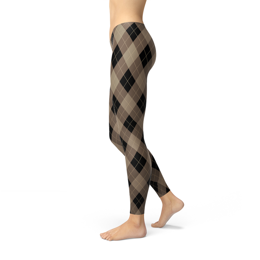 brown and black argyle print bottoms