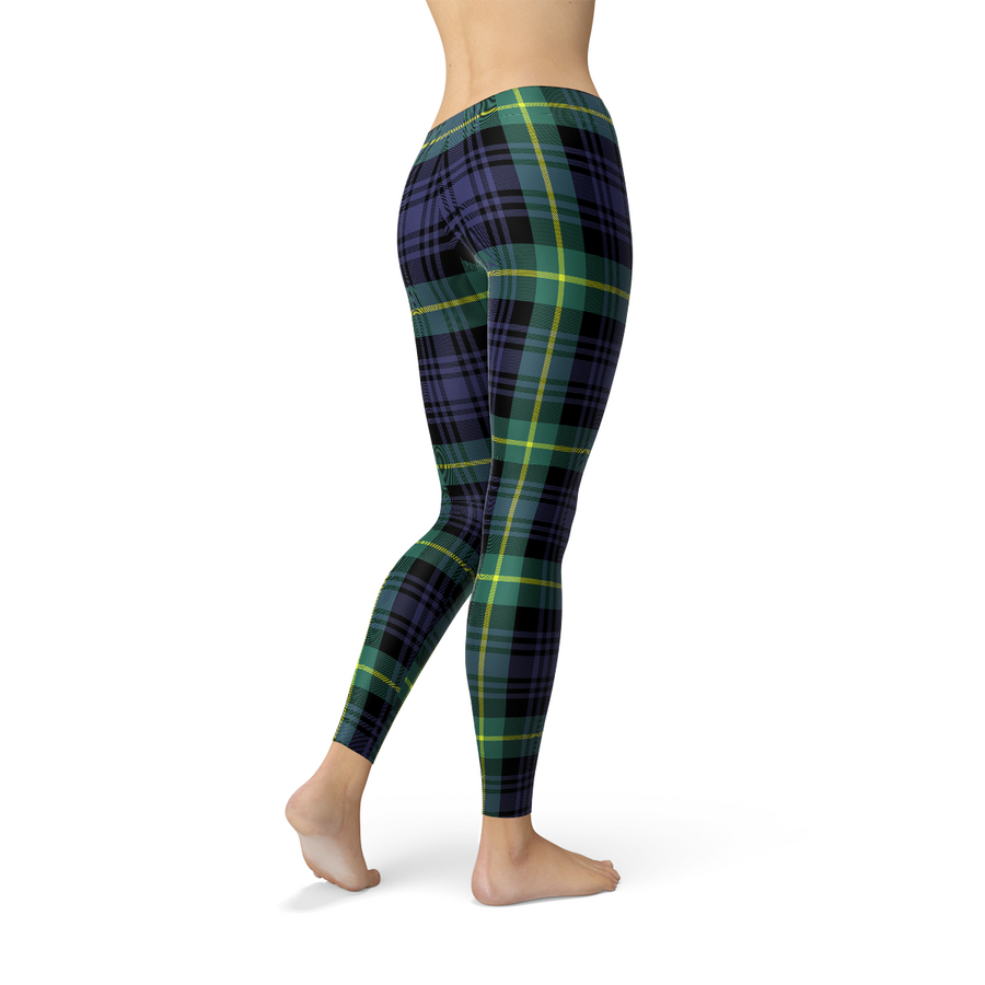 women's blue and green plaid leggings