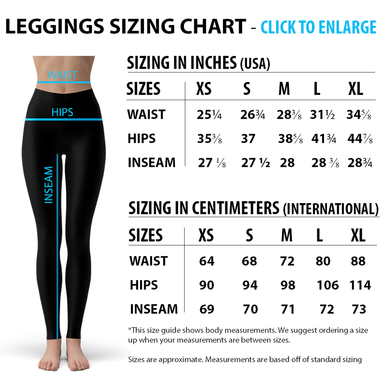 leggings with lines on the side sizing chart