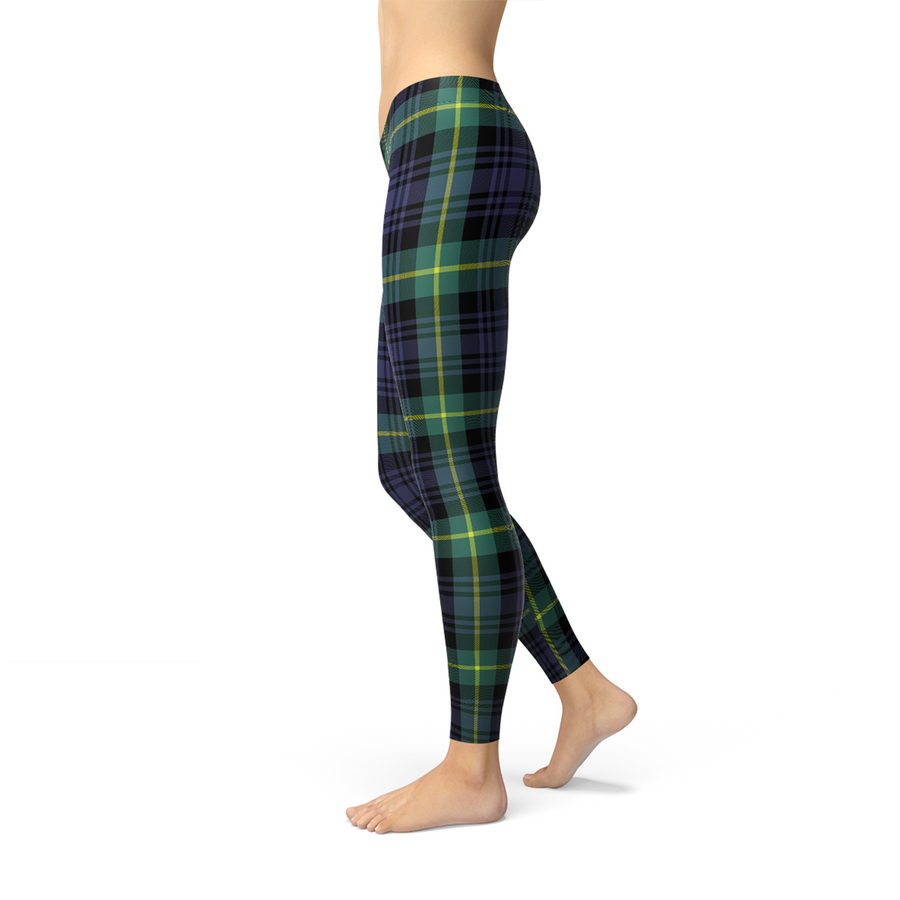 blue and green tartan plaid leggings