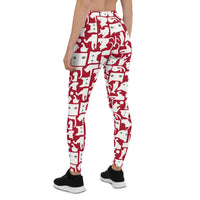 Thumbnail for white and red leggings with cat pattern