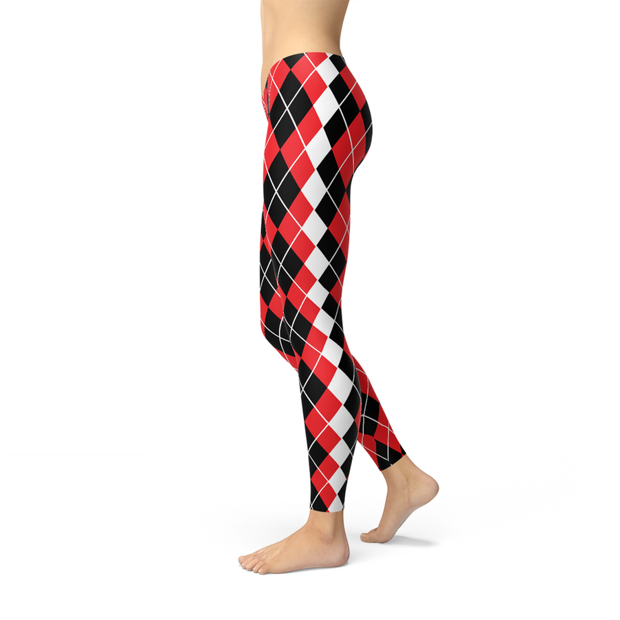 harley quinn red and black argyle yoga pants