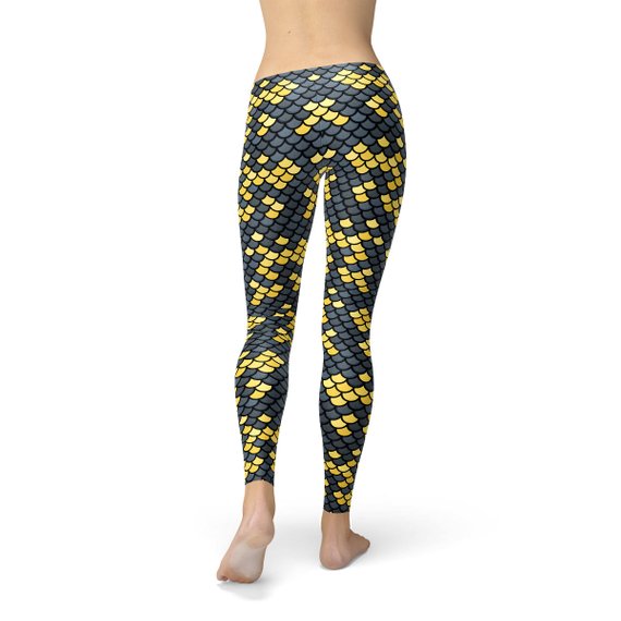 yoga pants with golden mermaid scales