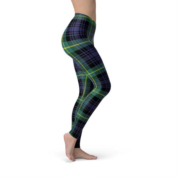 blue and green plaid leggings