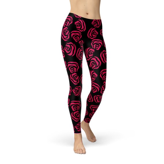 black leggings with red roses