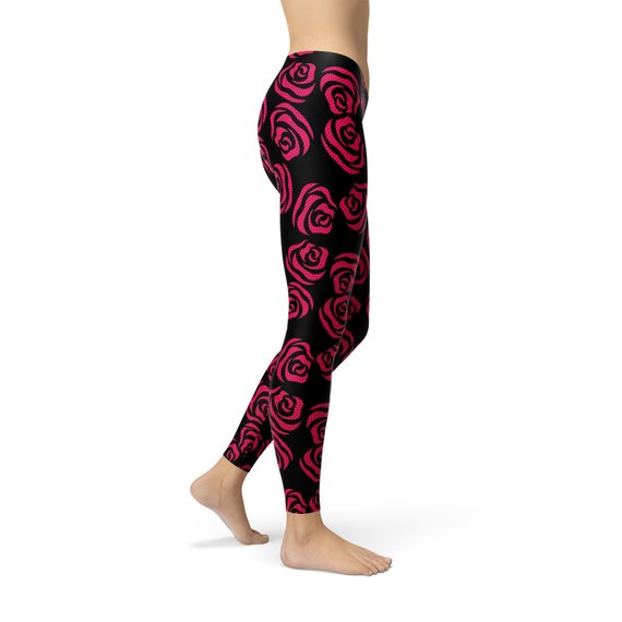 red rose print leggings