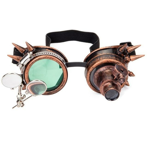 bronze steampunk goggles with green lens