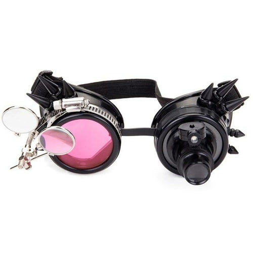 black steampunk goggles with pink lens